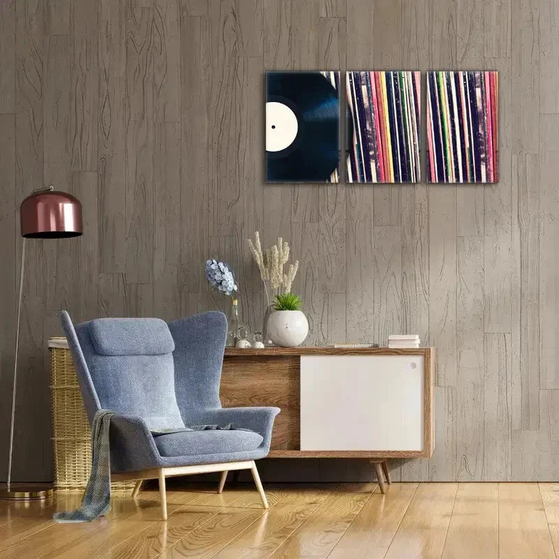 3pcs Colorful Album Spines & Black Classic Record Metal Print Ready to Hang Art