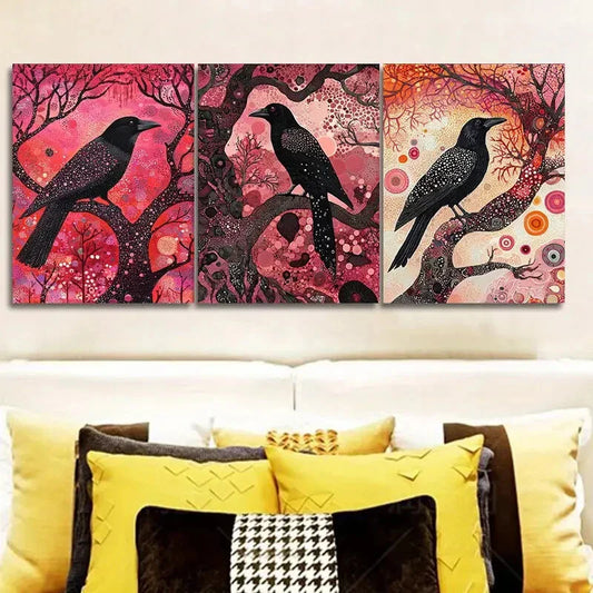 3pcs The psychic crow Wall Art Set Canvas Framed 40x60cm - High Quality Print 100% Australian Made Wall Canvas Ready to Hang