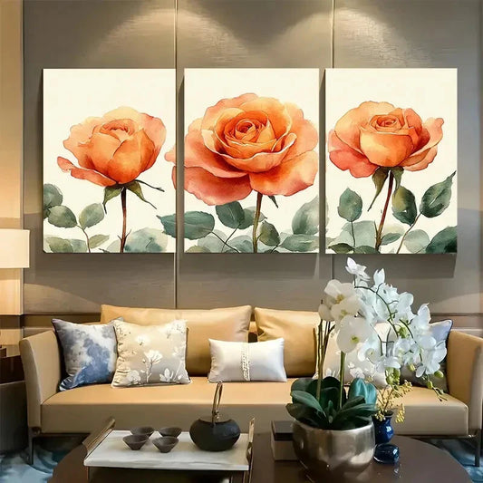 3pcs Watercolor Rose Bouquet Cottagecore Aesthetic Metal Print Ready to Hang Art