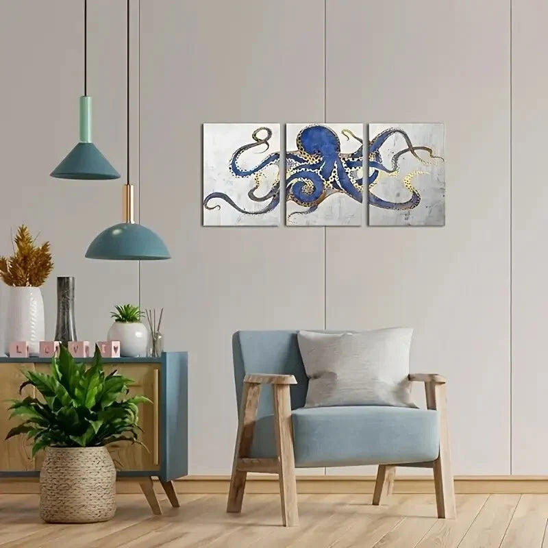 3pcs Featuring Marine Animal Prints Metal Print Ready to Hang Art