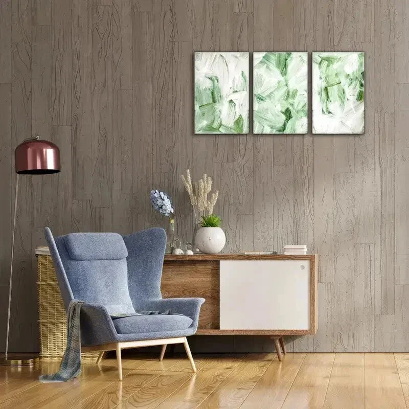 3pcs Modern 3 Green Abstract Stylish Posters Metal Print Ready to Hang Art