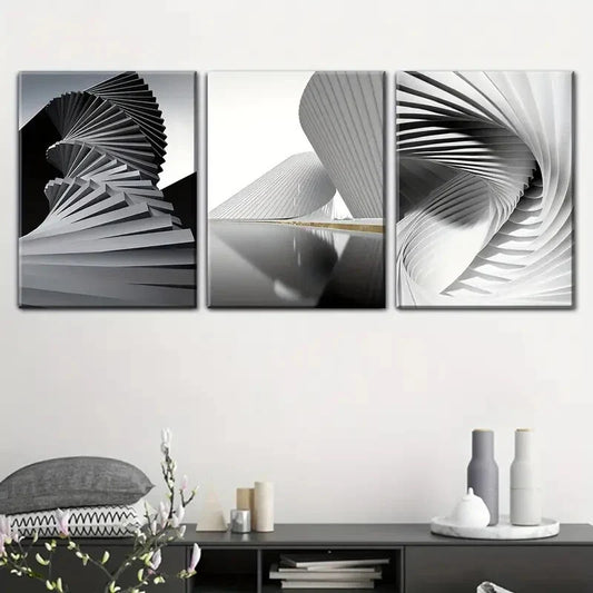 3pcs black and white abstract creative Metal Print Ready to Hang Art