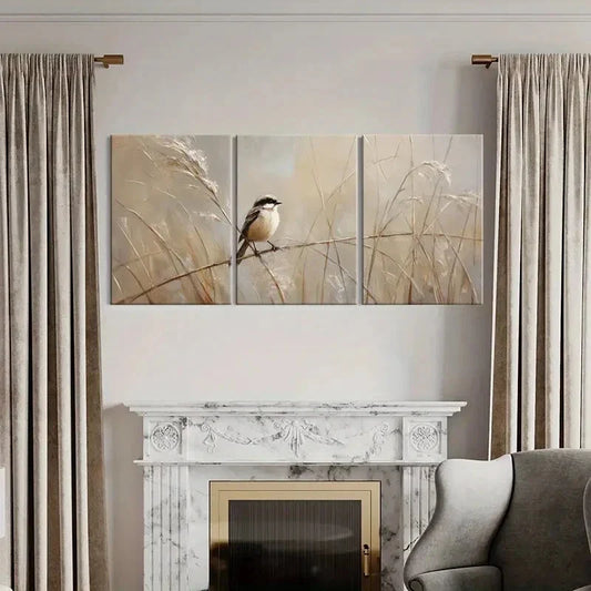 3pcs Elegant Artistic Bird Perched On Branch Metal Print Ready to Hang Art