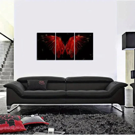 3pcs Black and Red Angel Wing Metal Print Ready to Hang Art