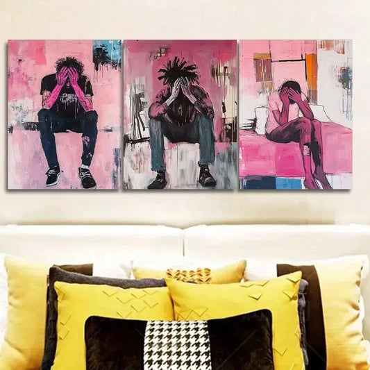 3pcs Pink trouble Wall Art Set Canvas Framed 40x60cm - High Quality Print 100% Australian Made Wall Canvas Ready to Hang