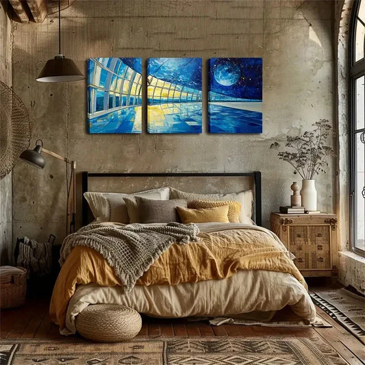 3pcs observatories and moons, shocking Wall Art Set Canvas Framed 40x60cm - High Quality Print 100% Australian Made Wall Canvas Ready to Hang