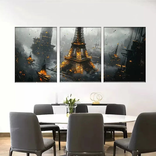 3pcss beautiful vibrant Paris Noir Wall Art Set Canvas Framed 40x60cm - High Quality Print 100% Australian Made Wall Canvas Ready to Hang
