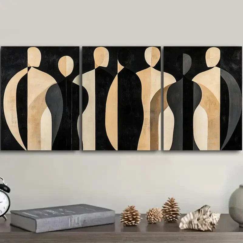 3pcs Black & Golden Abstract Figures, Wall Art Set Canvas Framed 40x60cm - High Quality Print 100% Australian Made Wall Canvas Ready to Hang