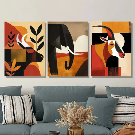 3pcs Modern Abstract Cartoon Animal Metal Print Ready to Hang Art