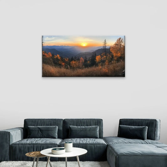 Mountain View Sunset Wall Art Canvas Office Home Room Framed 80x45cm