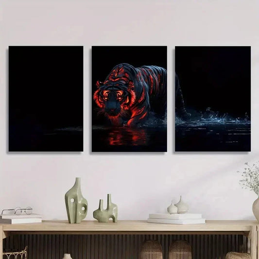 3pcs Featuring Tigers, Stunning Fiery Tigers, Metal Print Ready to Hang Art