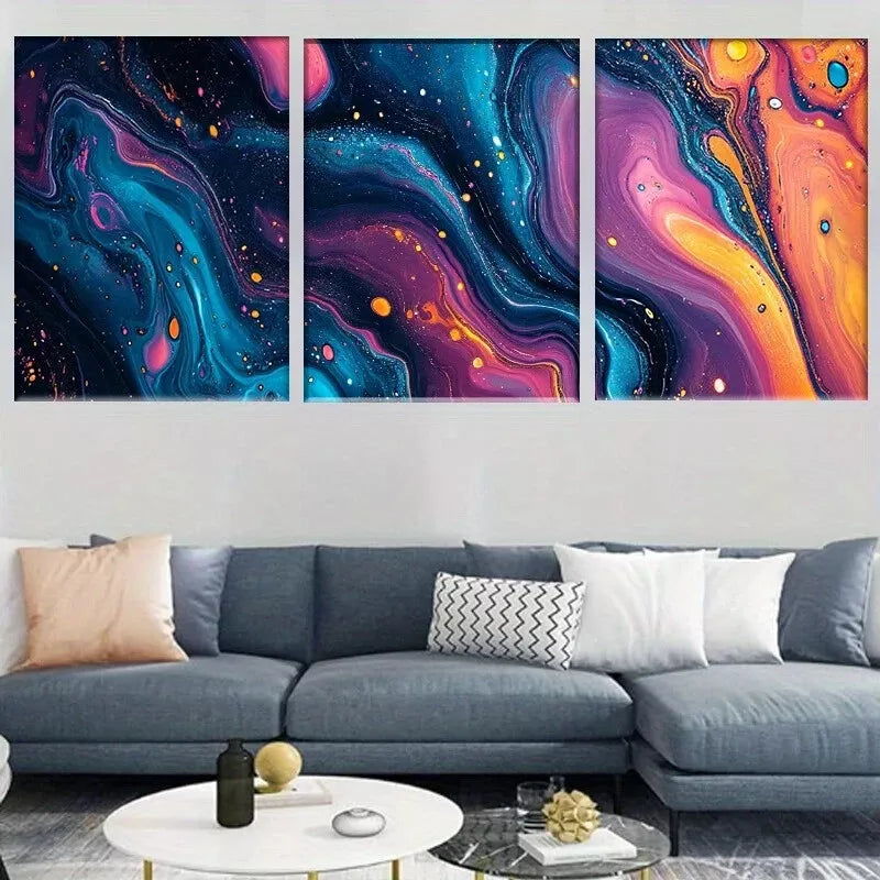 3pcs Cosmic Fluid Abstract Galaxy Swirl Wall Art Set Canvas Framed 40x60cm - High Quality Print 100% Australian Made Wall Canvas Ready to Hang