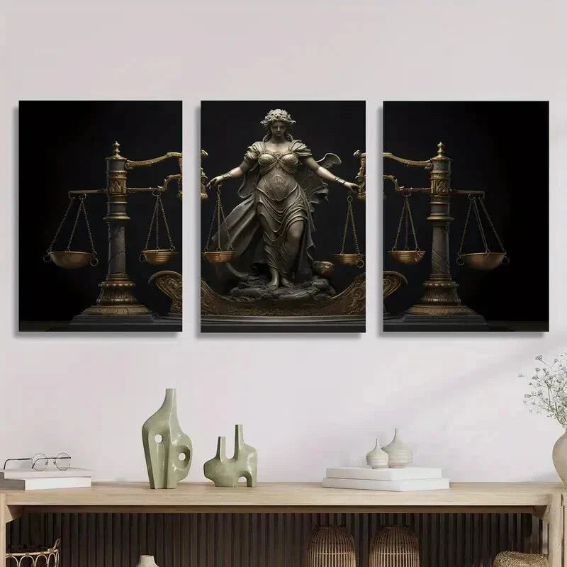3pcs Goddess holding scales symbolizing law Metal Print Ready to Hang Art