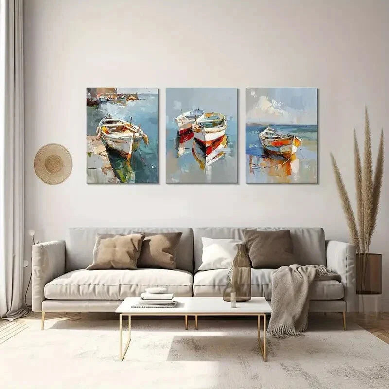 3pcs Abstract Coastal Boat Metal Print Ready to Hang Art