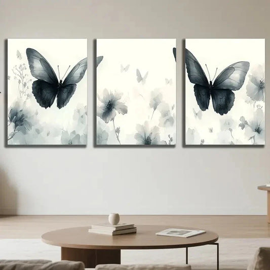 3pcs Modern Butterfly & Floral Wall Art Metal Print Ready to Hang Art