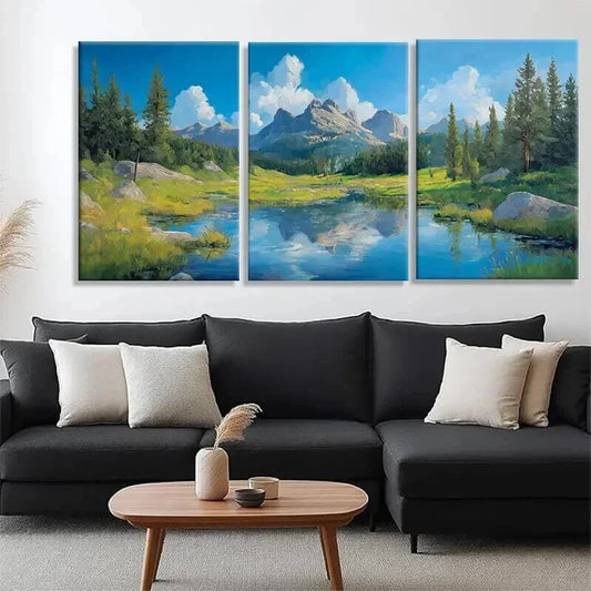 3pcs Tranquil Mountain Lake Landscape Perfect Wall Art Set Canvas Framed 40x60cm - High Quality Print 100% Australian Made Wall Canvas Ready to Hang