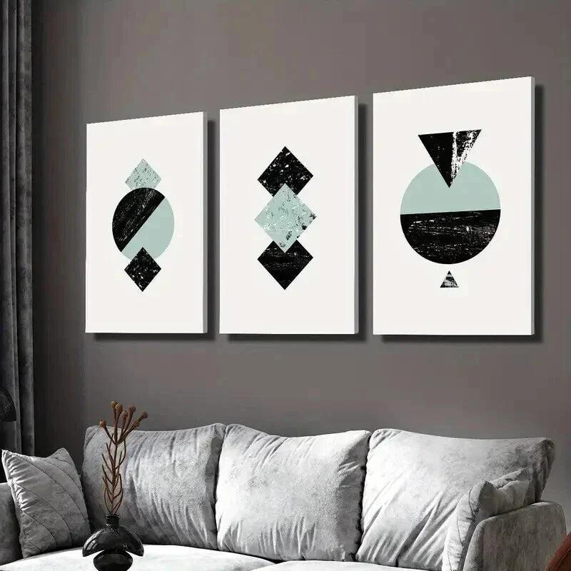 3pcs Black and Blue Nordic Geometric Design Wall Art Set Canvas Framed 40x60cm - High Quality Print 100% Australian Made Wall Canvas Ready to Hang
