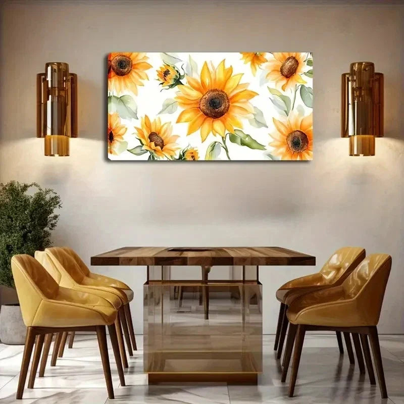 Vibrant Sunflower Decor Wall Art Canvas Office Home Room Framed 80x45cm