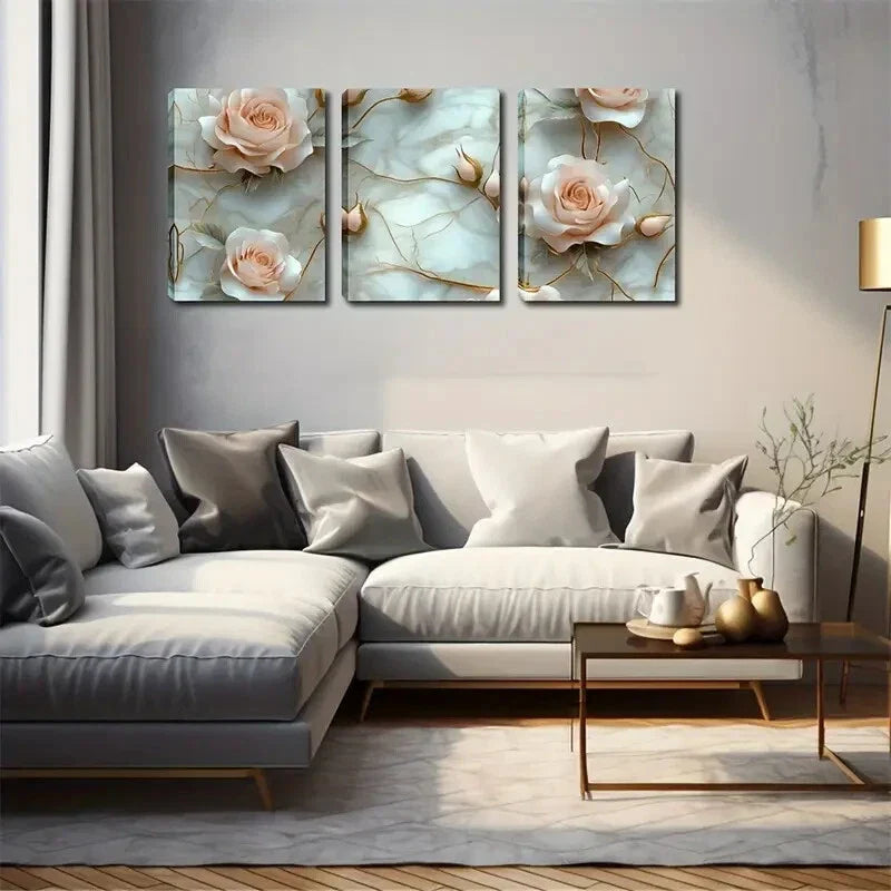 3pcs Rose-Vine Wrapped Background Metal Print Ready to Hang Art
