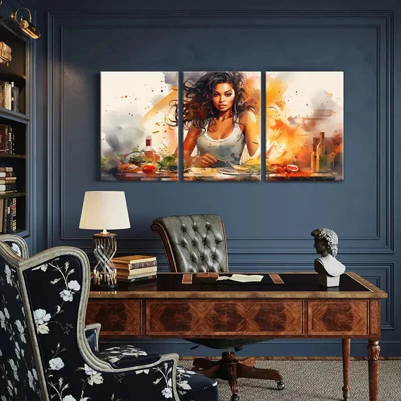 3pcs Beauty Woman, Abstract Culinary Scene Metal Print Ready to Hang Art