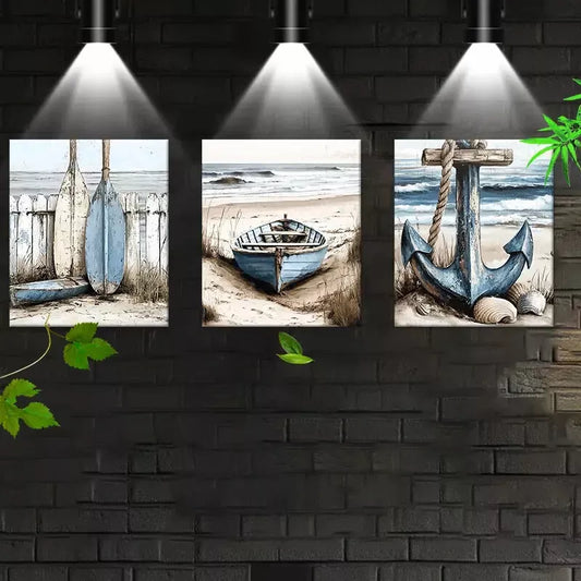 3pcs Vintage Stunning Beach Boat Anchor Decor Wall Art Set Canvas Framed 40x60cm - High Quality Print 100% Australian Made Wall Canvas Ready to Hang