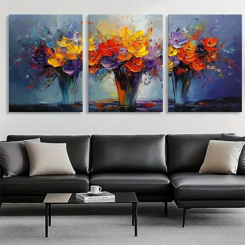 3pcs Vibrant Floral Bouquet Colorful Perfect Wall Art Set Canvas Framed 40x60cm - High Quality Print 100% Australian Made Wall Canvas Ready to Hang