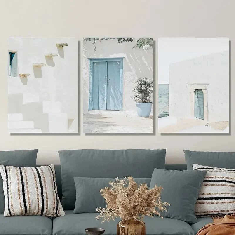 3pcs Santorini Island scenery, Metal Print Ready to Hang Art