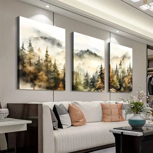 3pcs Forest Scenery Autumn Forest Modern Wall Art Set Canvas Framed 40x60cm - High Quality Print 100% Australian Made Wall Canvas Ready to Hang