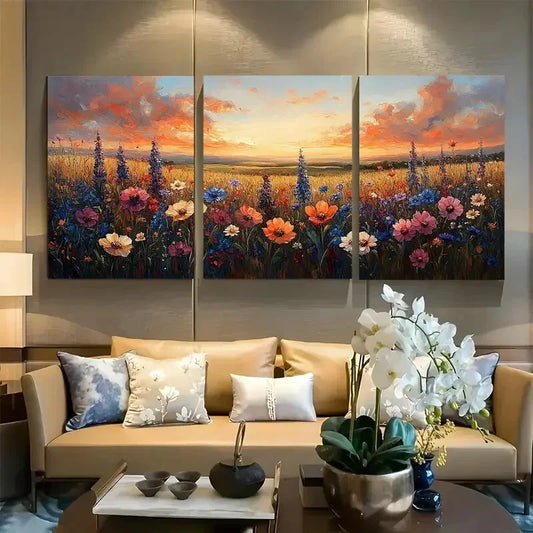 3pcs Vibrant Cottagecore Farmhouse Landscape Metal Print Ready to Hang Art