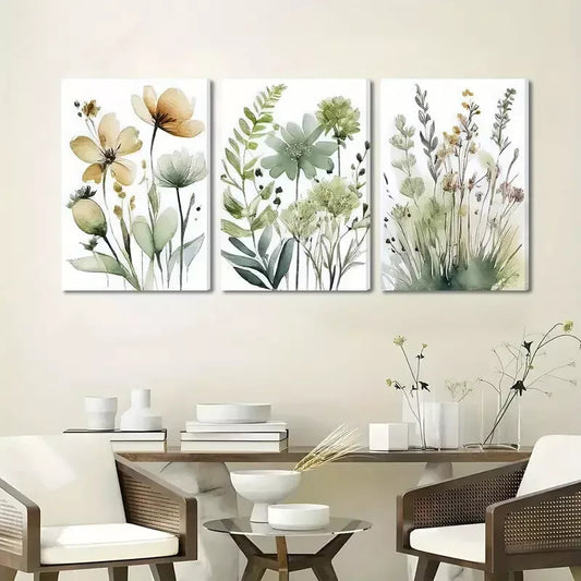 3pcs Green Boho Floral Canvas Framed 40x60cm - High Quality Print 100% Australian Made Wall Canvas Ready to Hang