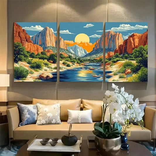 3pcs Zion National Park, Utah Travel Modern Retro Metal Print Ready to Hang Art