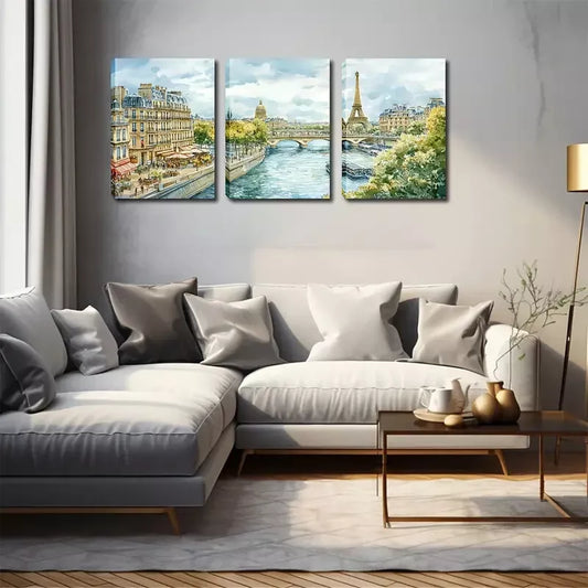 3pcs Paris Tower Below The City Scenery Wall Art Set Canvas Framed 40x60cm - High Quality Print 100% Australian Made Wall Canvas Ready to Hang
