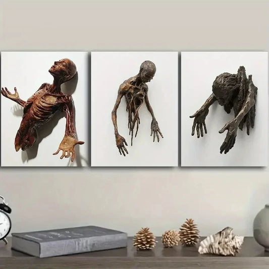 3pcs Half Human Through The Wall Wall Art Set Canvas Framed 40x60cm - High Quality Print 100% Australian Made Wall Canvas Ready to Hang