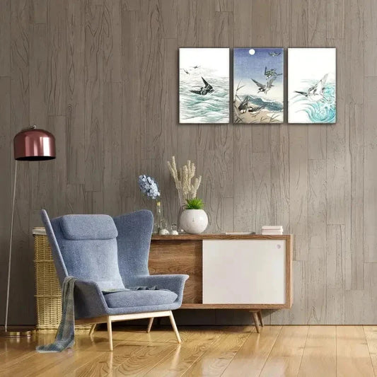 3pcs Seagull and Sea Decoration Art Poster Metal Print Ready to Hang Art