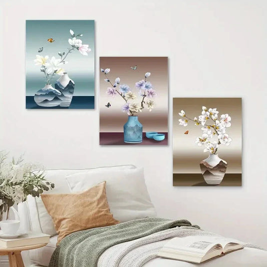 3pcs Light Luxury Plum Blossom Metal Print Ready to Hang Art