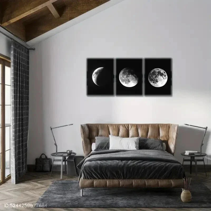 3pcs Moon Black and White Contemporary Posters Metal Print Ready to Hang Art