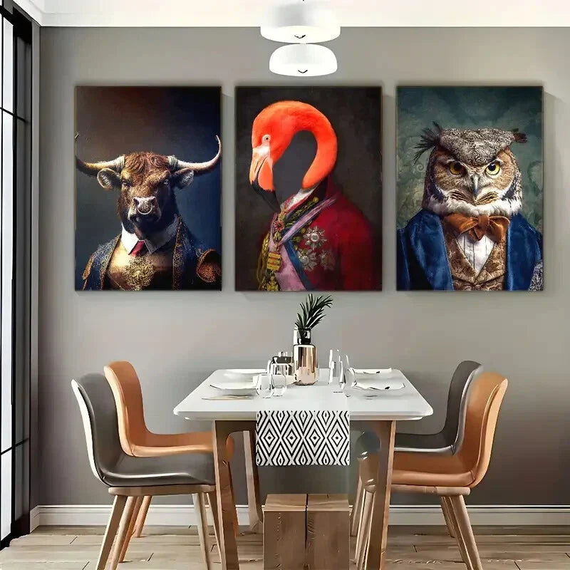 3pcs Funny And Humorous Animals Poster Dormitory Metal Print Ready to Hang Art