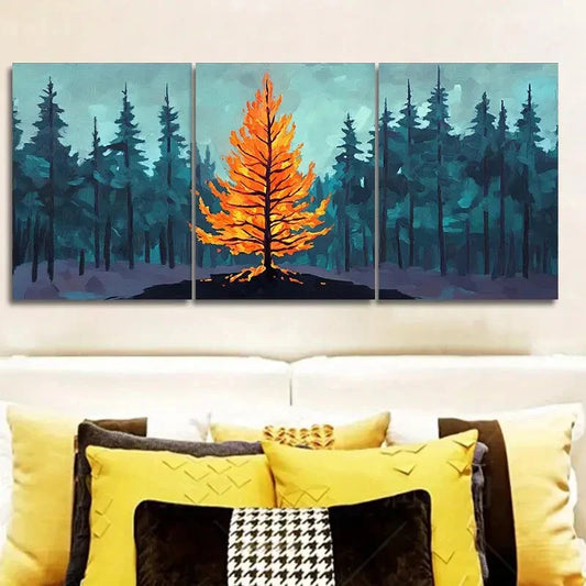 3pcs Fire in Forest Design, Nature Trees Wall Art Set Canvas Framed 40x60cm - High Quality Print 100% Australian Made Wall Canvas Ready to Hang
