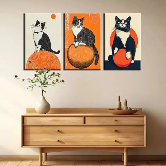 3pcs Cat and Ball Series Canvas Framed 40x60cm - High Quality Print 100% Australian Made Wall Canvas Ready to Hang