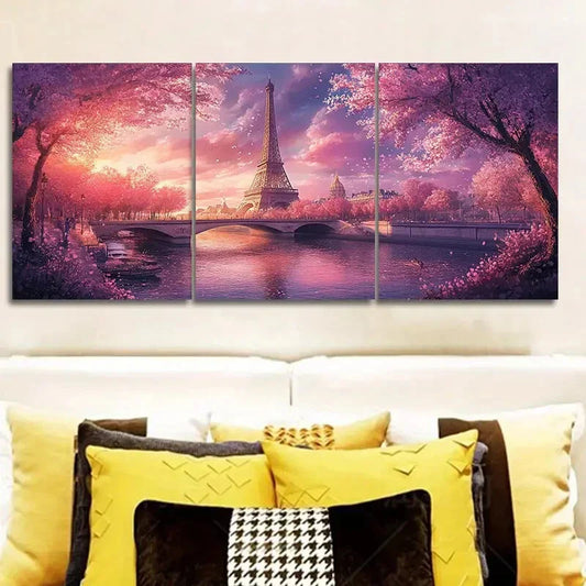 3pcs Eiffel Tower Cherry Blossoms Wall Art Set Canvas Framed 40x60cm - High Quality Print 100% Australian Made Wall Canvas Ready to Hang