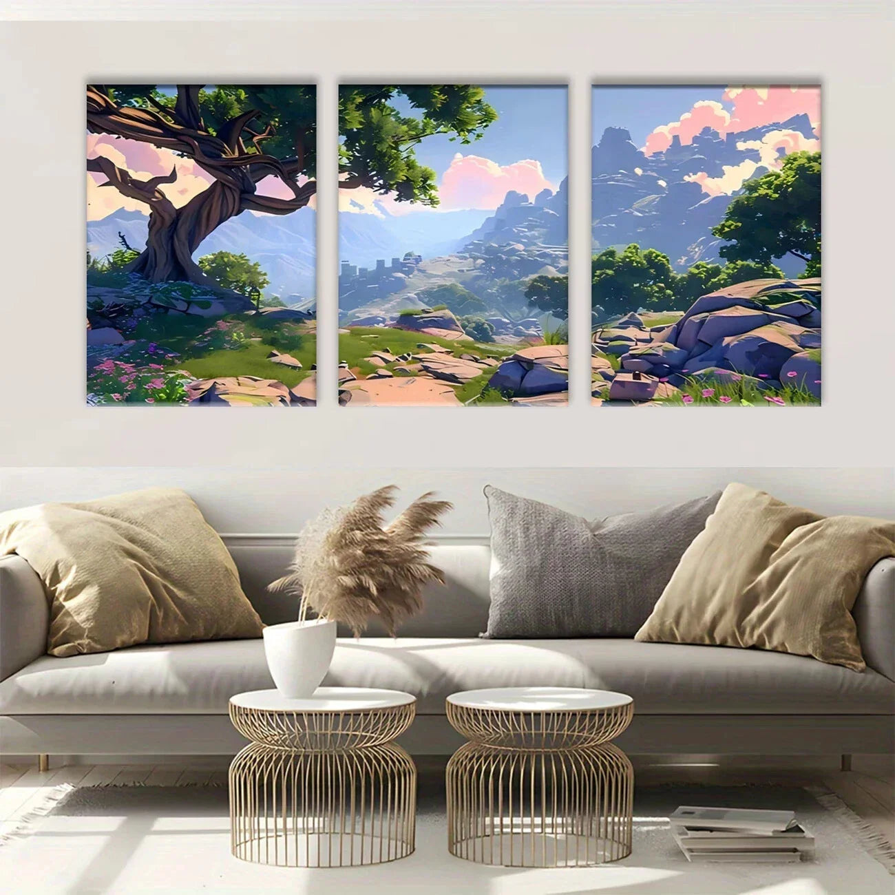 3pcs Mountain and Tree Modern Metal Print Ready to Hang Art
