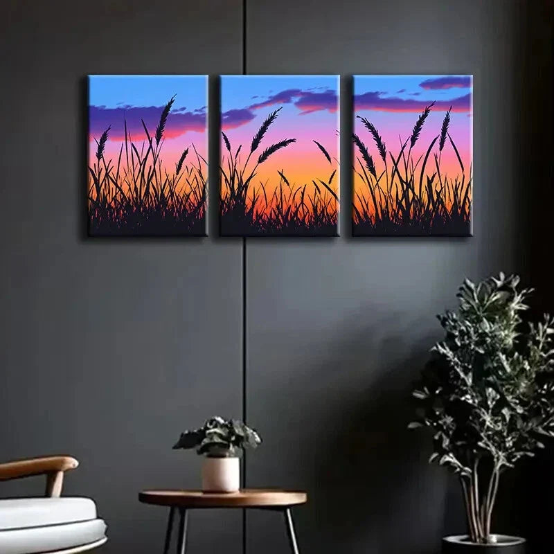 3pcs Serene Sunset Silhouette Vibrant Wheat Wall Art Set Canvas Framed 40x60cm - High Quality Print 100% Australian Made Wall Canvas Ready to Hang