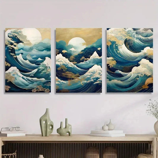 3pcs ,Ukiyo-E Style, Images of Moon Viewing, Metal Print Ready to Hang Art
