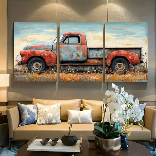 3pcs Vintage Old Rusty Truck Metal Print Ready to Hang Art