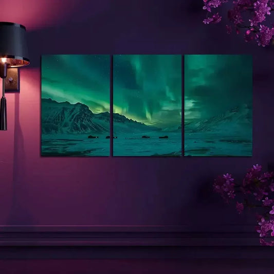 3pcs Northern Lights Over The Mountains Canvas Framed 40x60cm - High Quality Print 100% Australian Made Wall Canvas Ready to Hang