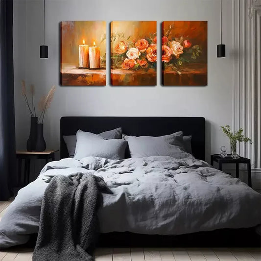 3pcs Poster Picture, Candle And Rose, Wall Art Set Canvas Framed 40x60cm - High Quality Print 100% Australian Made Wall Canvas Ready to Hang
