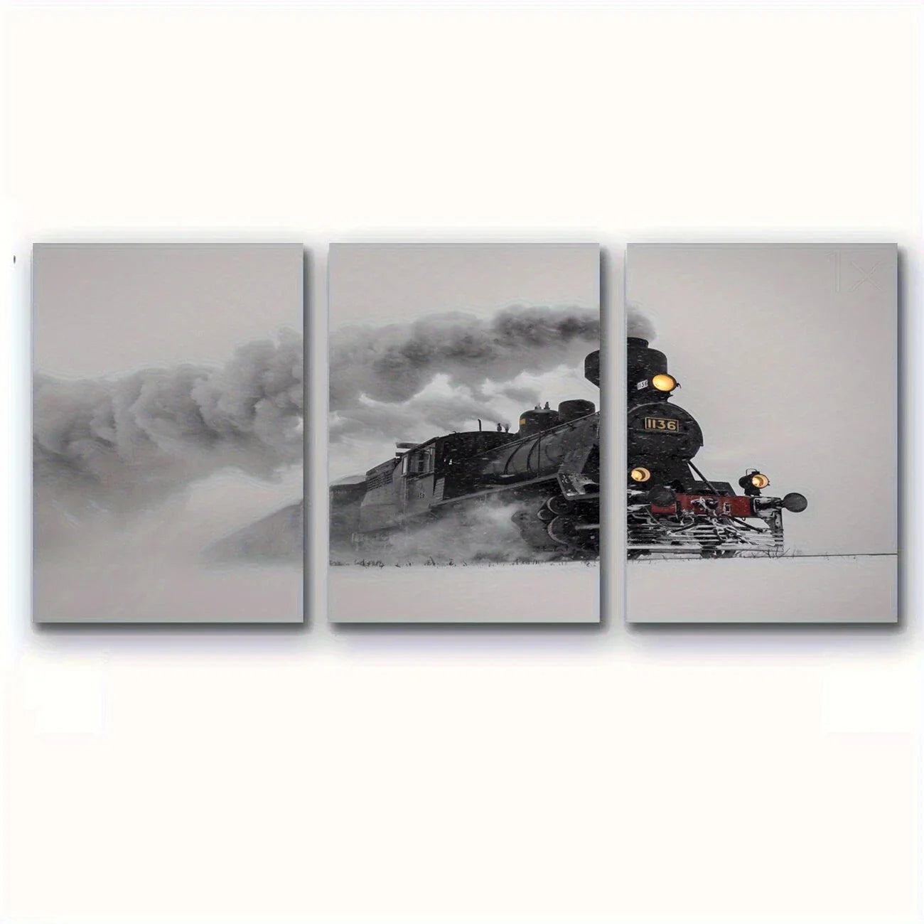 3pcs Snow Winter Train Railroad Car Metal Print Ready to Hang Art