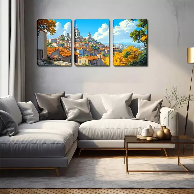 3pcsCharacteristic Mountain City, Wall Art Set Canvas Framed 40x60cm - High Quality Print 100% Australian Made Wall Canvas Ready to Hang