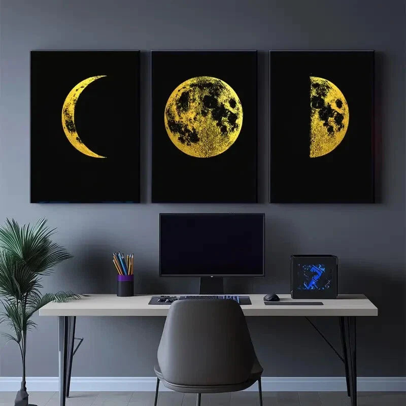 3pcs Stylish Space & Astronomy Decor Elegant Metal Print Ready to Hang Art