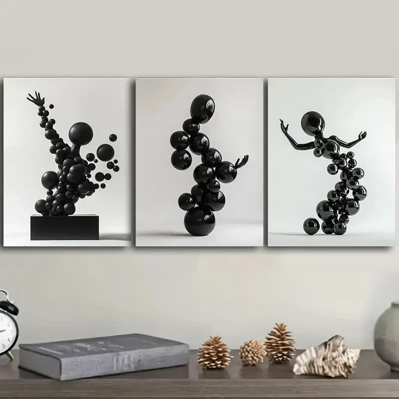 3pcs Many floating spheres Human Shape Wall Art Set Canvas Framed 40x60cm - High Quality Print 100% Australian Made Wall Canvas Ready to Hang